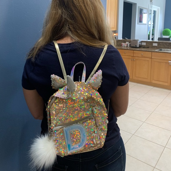 JUSTICE Unicorn Initial "D” Flip Sequin Backpack - Picture 2 of 6